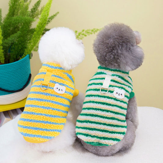KFX-7230909 Striped Fluffy Coat for Pets - Available in Yellow and Green, Sizes S-XXL