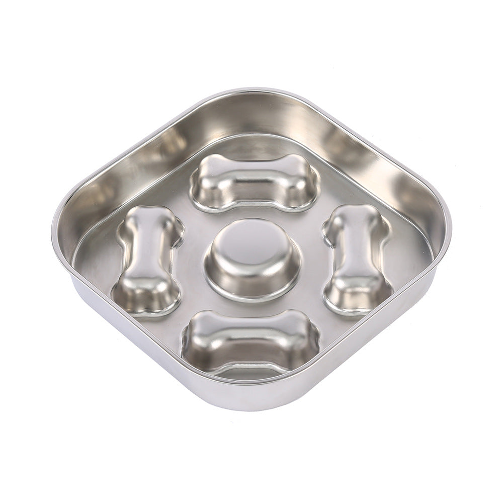 KFX-7232701 Non-Slip Stainless Steel Slow Feeder Dog Bowl with Heart and Bones Design for Small to Large Breeds