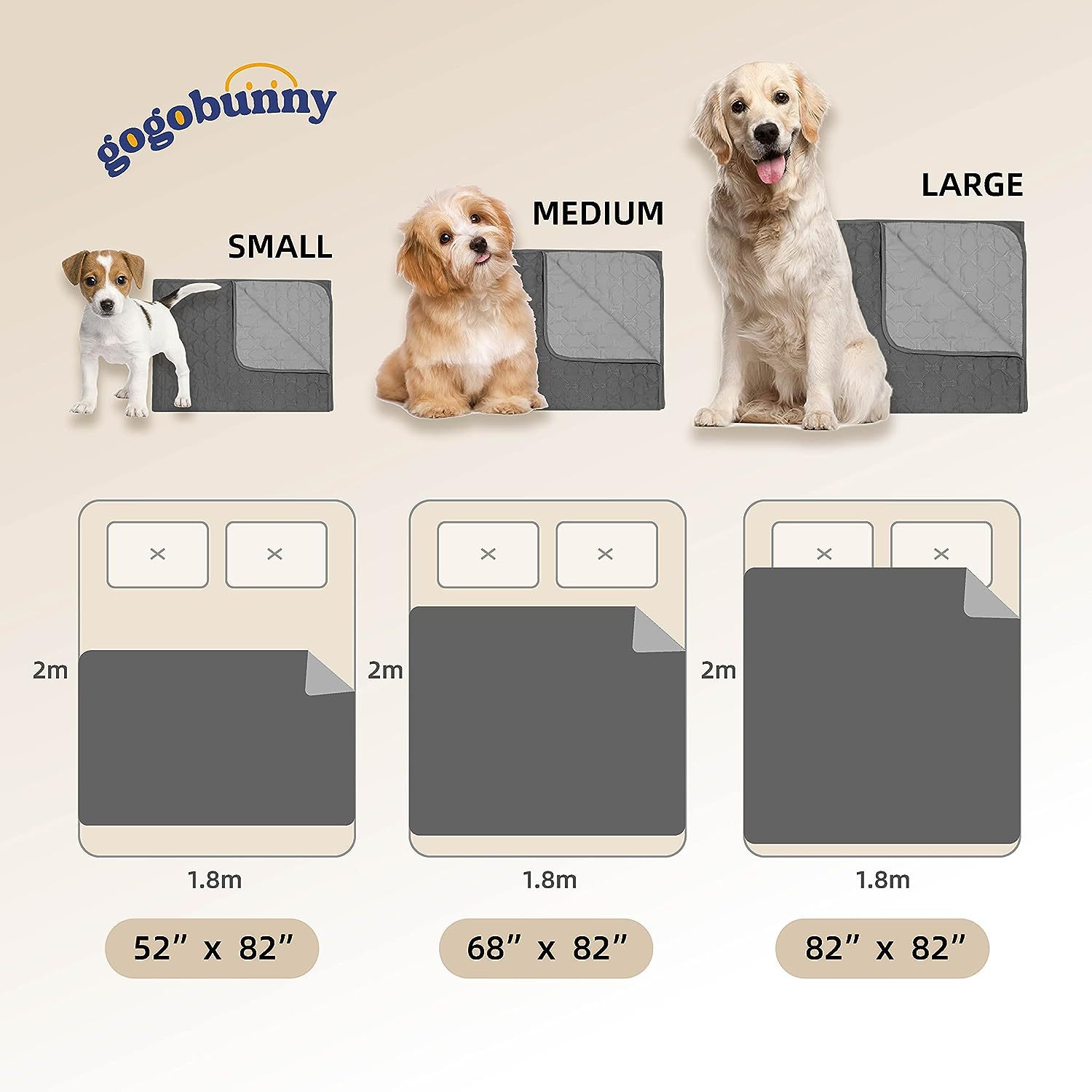 KFX-7233085 Waterproof Gray Cloth Mat for Pets - Multiple Sizes Available