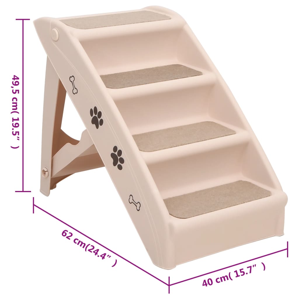 KFX-7236285 Foldable Cream Dog Stairs for Small & Large Pets - Sturdy, Non-Slip, Portable Design