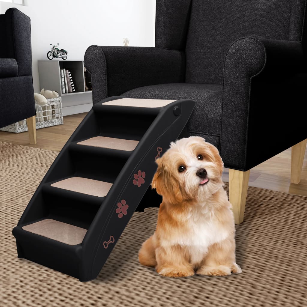 KFX-7236285 Foldable Cream Dog Stairs for Small & Large Pets - Sturdy, Non-Slip, Portable Design