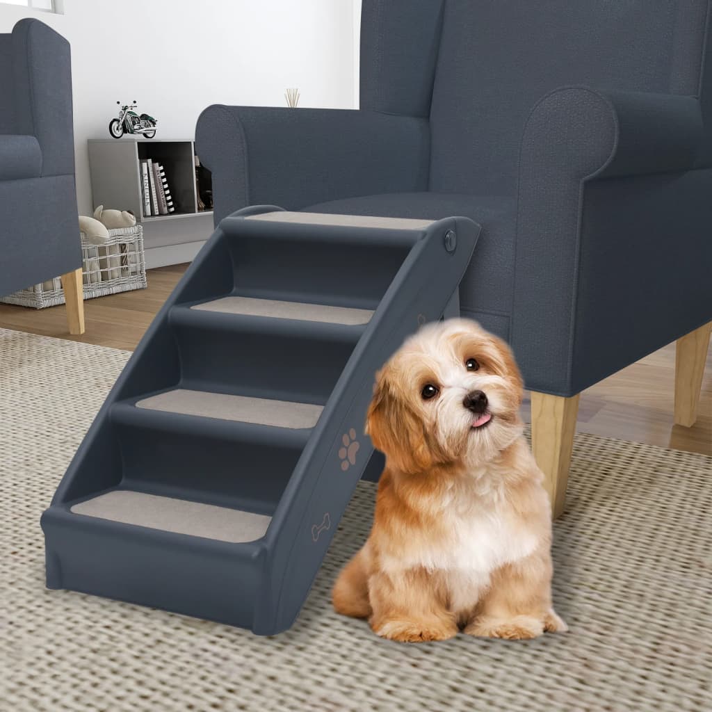 KFX-7236285 Foldable Cream Dog Stairs for Small & Large Pets - Sturdy, Non-Slip, Portable Design