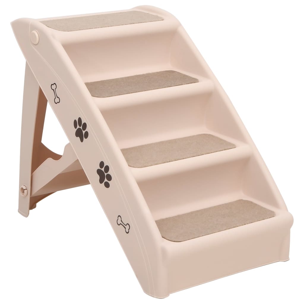 KFX-7236285 Foldable Cream Dog Stairs for Small & Large Pets - Sturdy, Non-Slip, Portable Design
