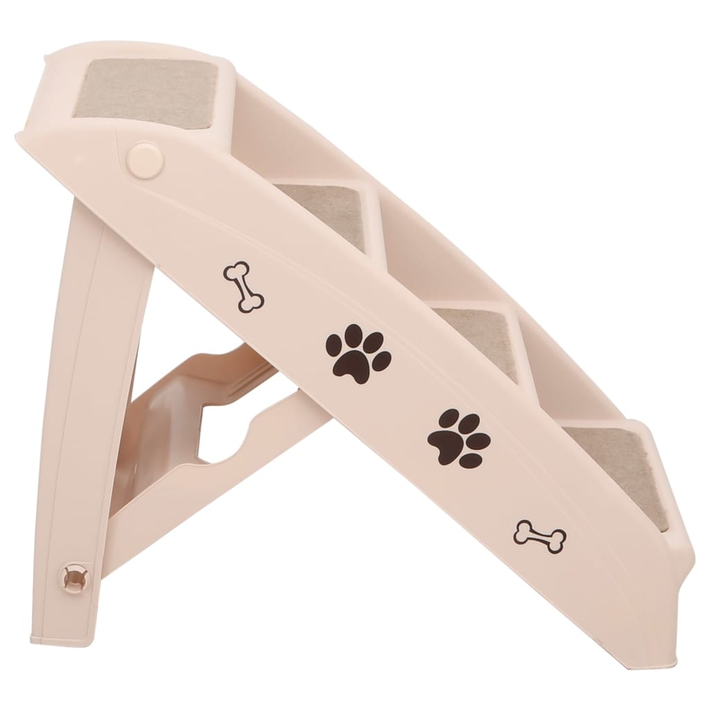 KFX-7236285 Foldable Cream Dog Stairs for Small & Large Pets - Sturdy, Non-Slip, Portable Design