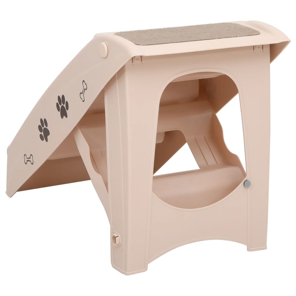 KFX-7236285 Foldable Cream Dog Stairs for Small & Large Pets - Sturdy, Non-Slip, Portable Design