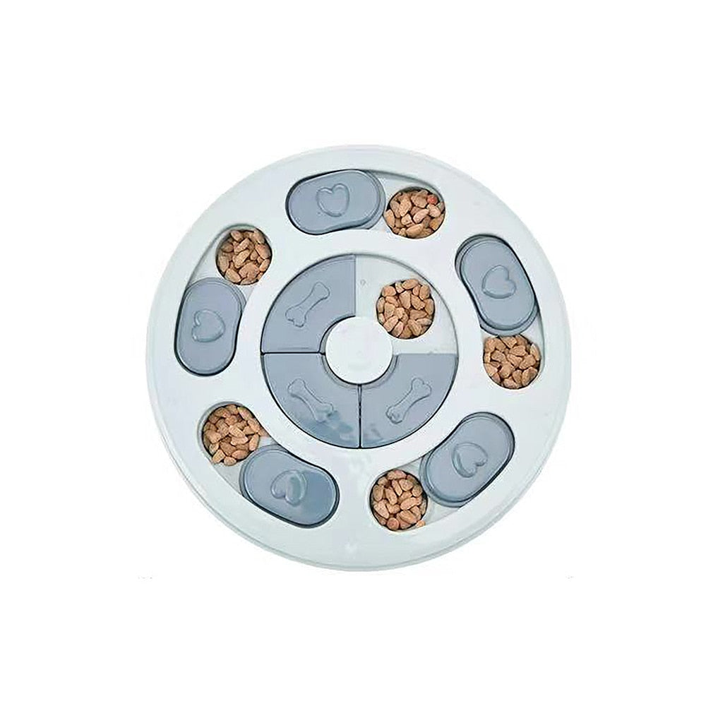 KFX-7237821 Interactive Educational Feeding Toy for Dogs – Engaging Puzzle with Round, Hexagonal, Paw Print Designs in Blue, Green, and Pink