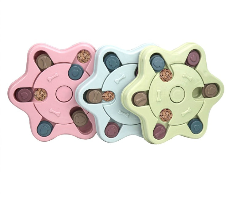 KFX-7237821 Interactive Educational Feeding Toy for Dogs – Engaging Puzzle with Round, Hexagonal, Paw Print Designs in Blue, Green, and Pink