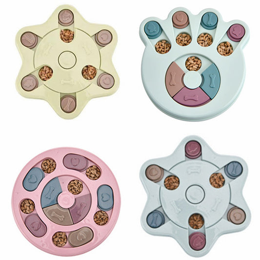 KFX-7237821 Interactive Educational Feeding Toy for Dogs – Engaging Puzzle with Round, Hexagonal, Paw Print Designs in Blue, Green, and Pink