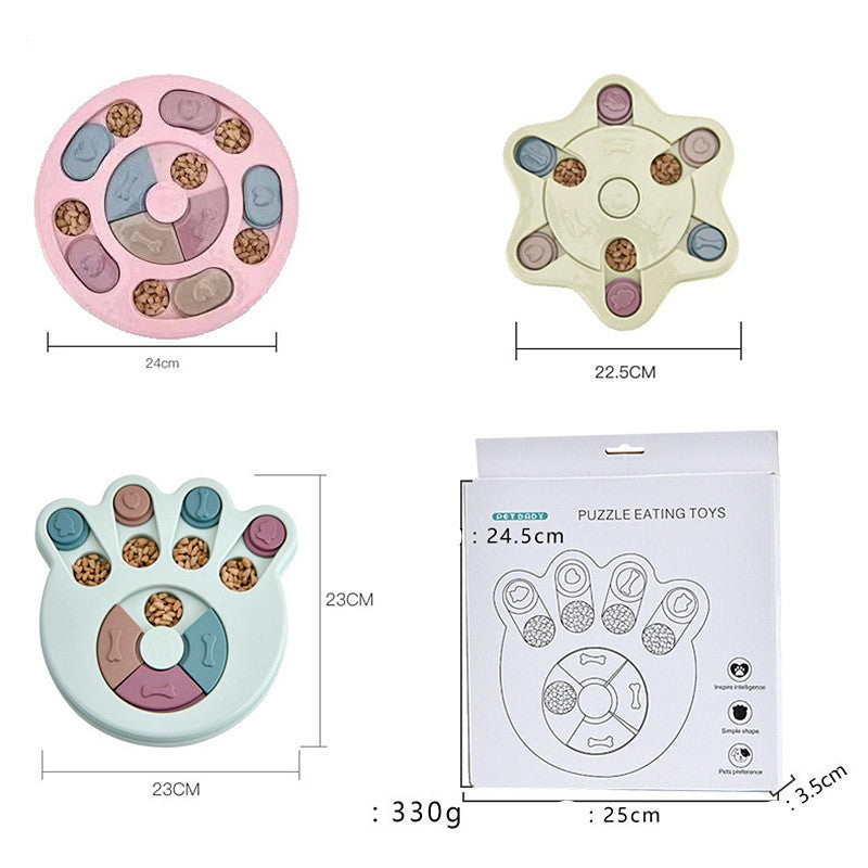 KFX-7237821 Interactive Educational Feeding Toy for Dogs – Engaging Puzzle with Round, Hexagonal, Paw Print Designs in Blue, Green, and Pink