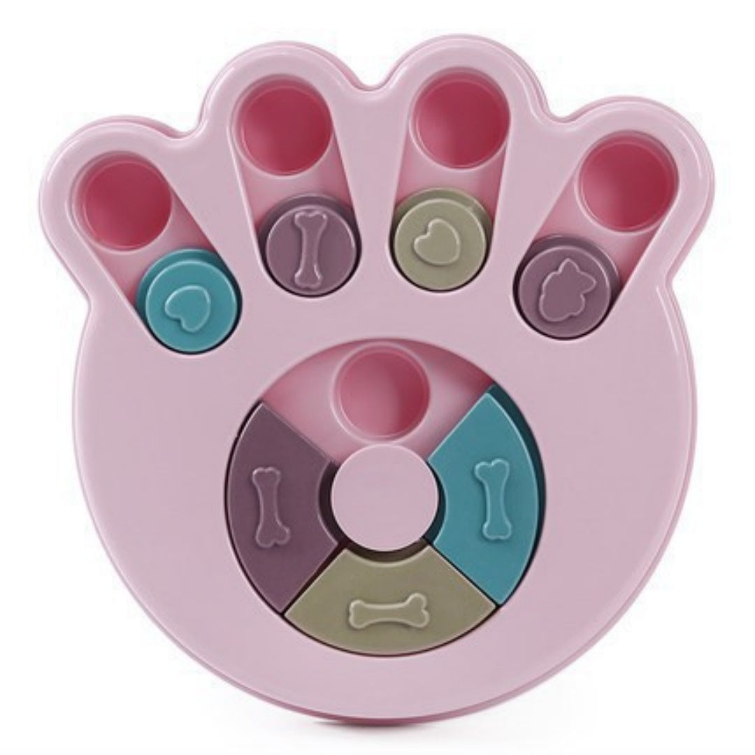 KFX-7237821 Interactive Educational Feeding Toy for Dogs – Engaging Puzzle with Round, Hexagonal, Paw Print Designs in Blue, Green, and Pink