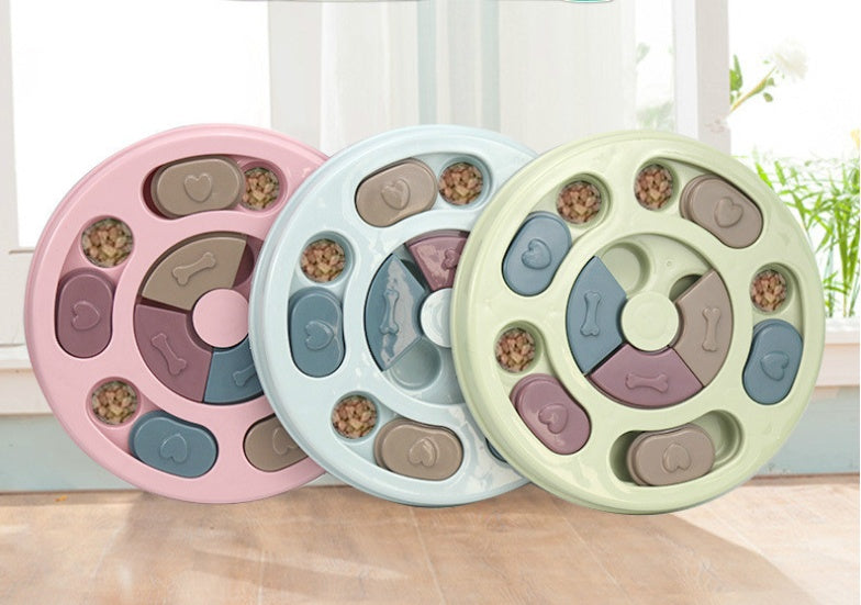KFX-7237821 Interactive Educational Feeding Toy for Dogs – Engaging Puzzle with Round, Hexagonal, Paw Print Designs in Blue, Green, and Pink