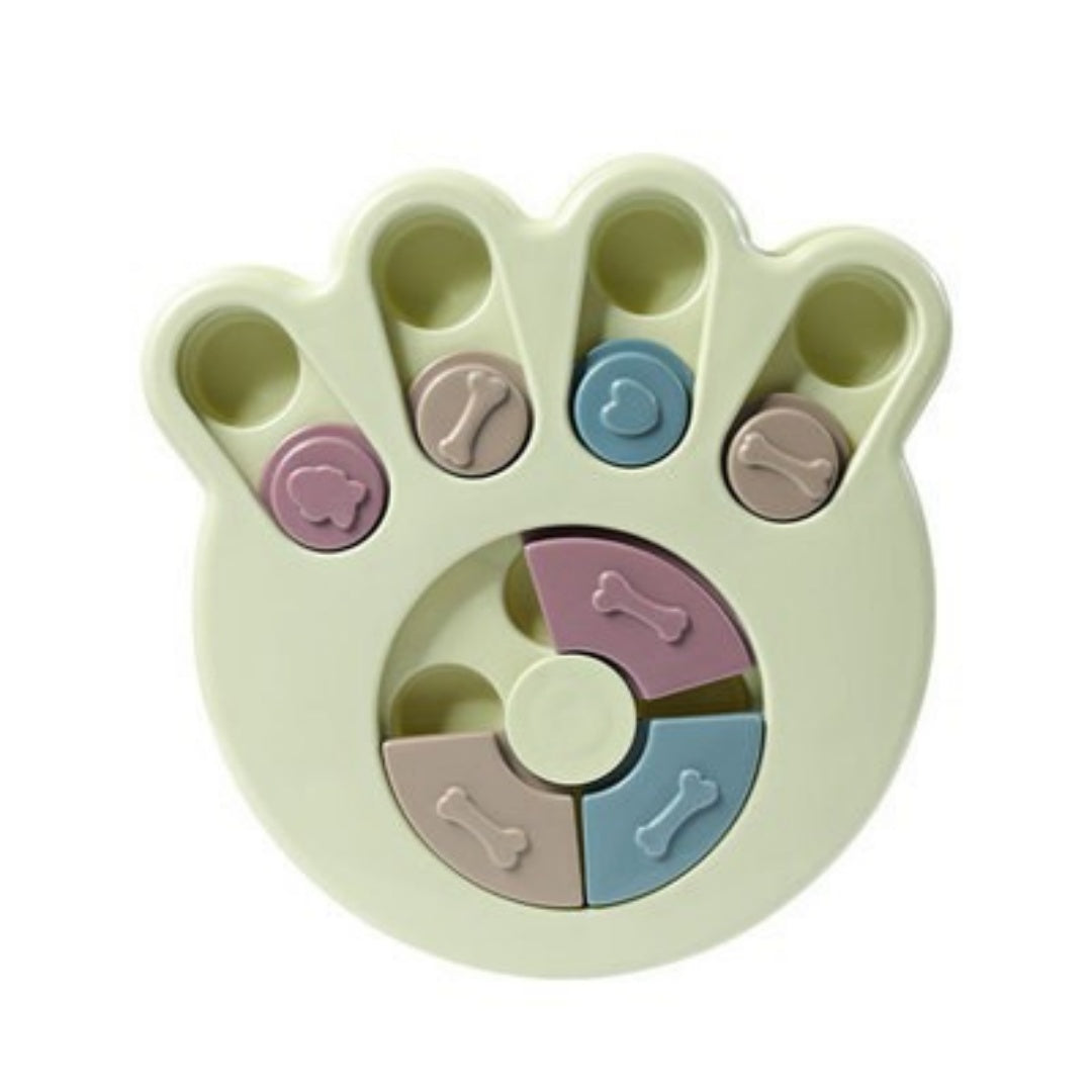 KFX-7237821 Interactive Educational Feeding Toy for Dogs – Engaging Puzzle with Round, Hexagonal, Paw Print Designs in Blue, Green, and Pink