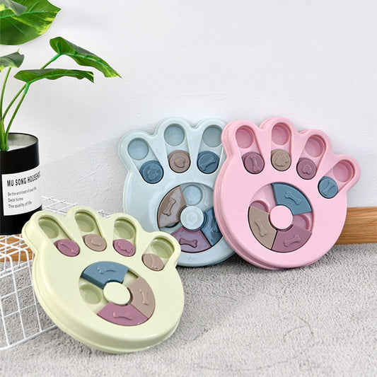 KFX-7237821 Interactive Educational Feeding Toy for Dogs – Engaging Puzzle with Round, Hexagonal, Paw Print Designs in Blue, Green, and Pink