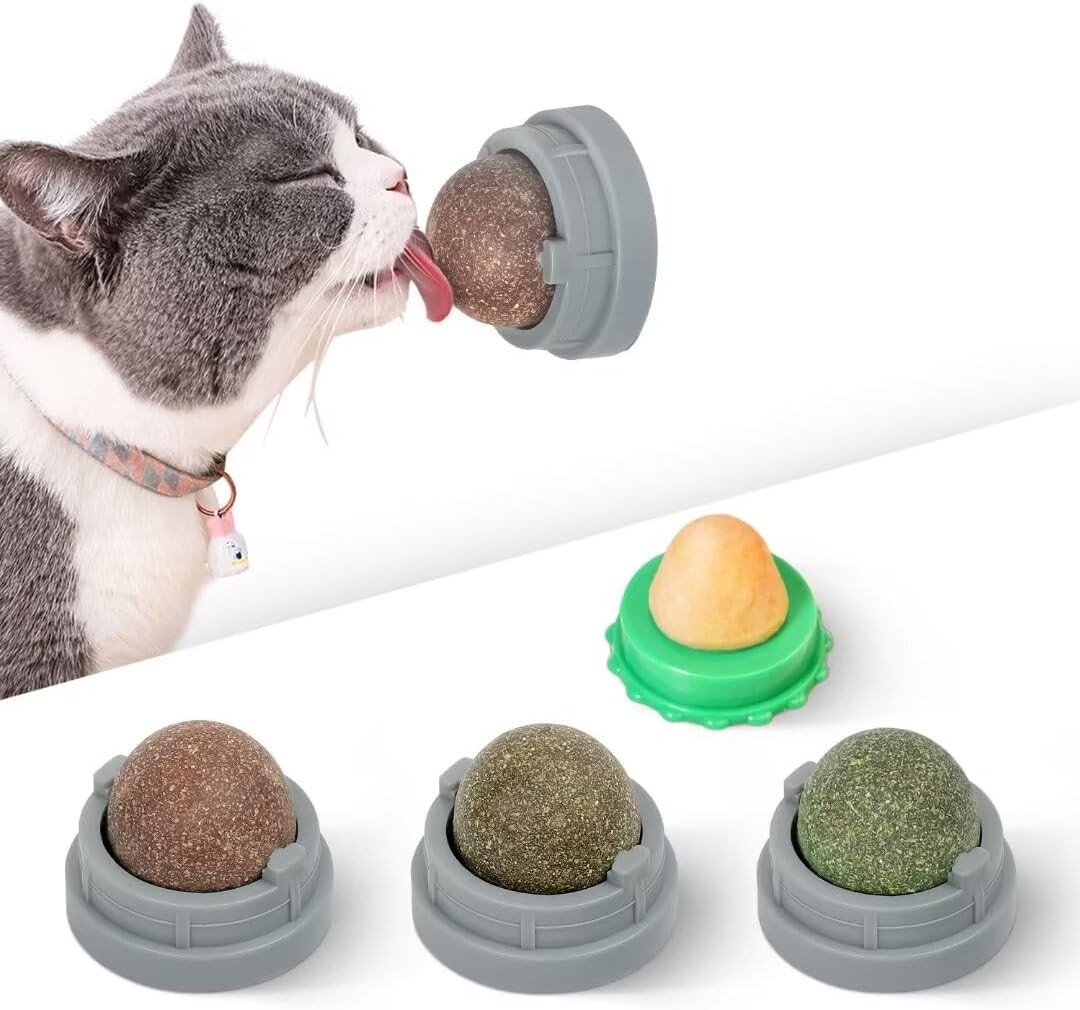 KFX-7238461 Natural Catnip Toys - 4 Pack of Edible Chew Balls for Dental Health and Playtime