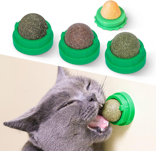 KFX-7238461 Natural Catnip Toys - 4 Pack of Edible Chew Balls for Dental Health and Playtime
