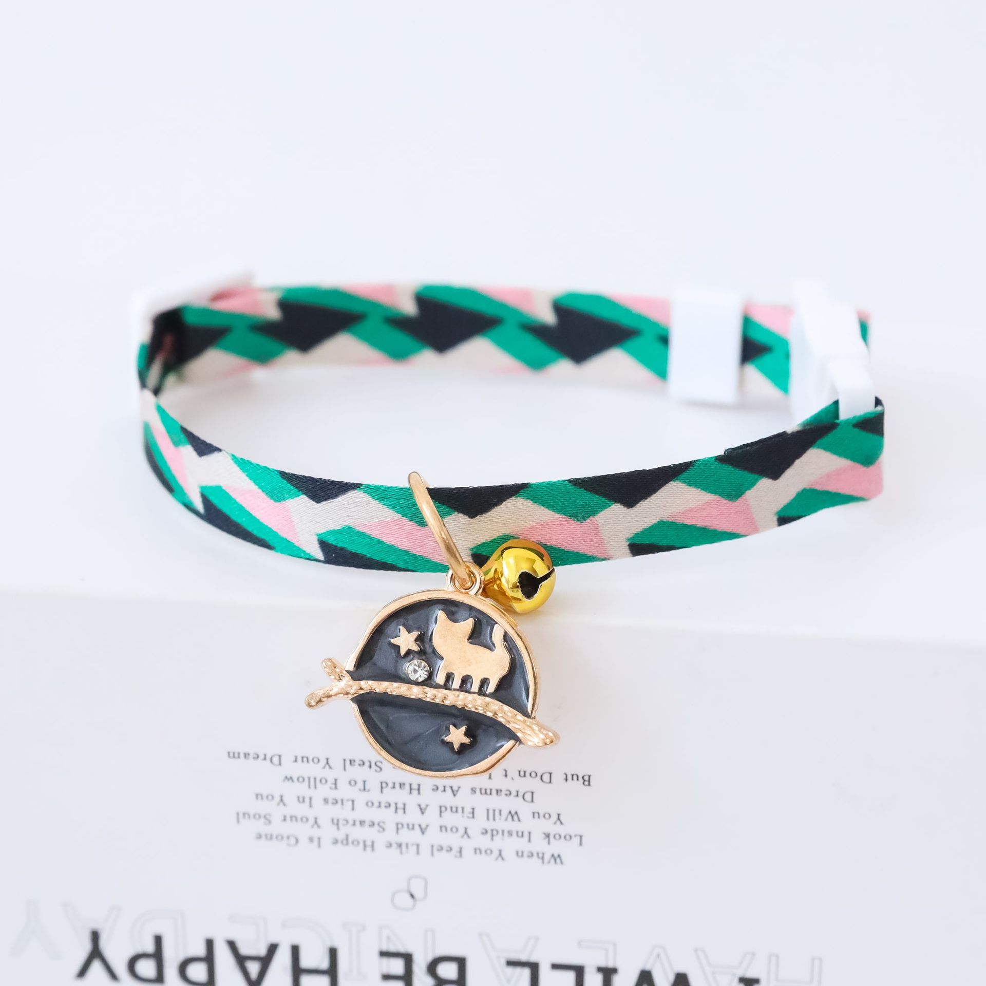 KFX-7238973 Colorful Polyester Pet Collar with Safety Buckle and Bell for Cats and Dogs