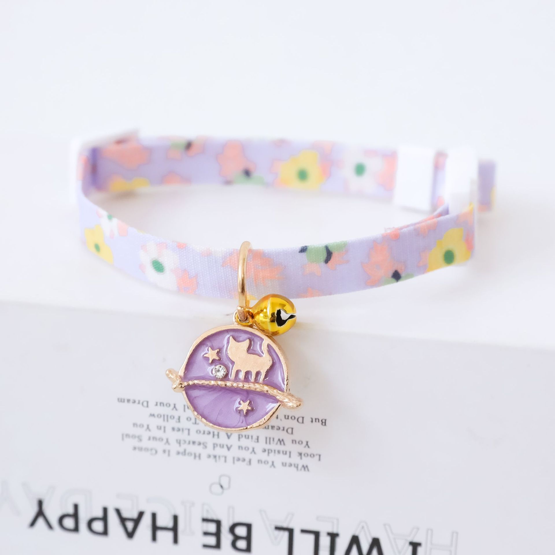 KFX-7238973 Colorful Polyester Pet Collar with Safety Buckle and Bell for Cats and Dogs