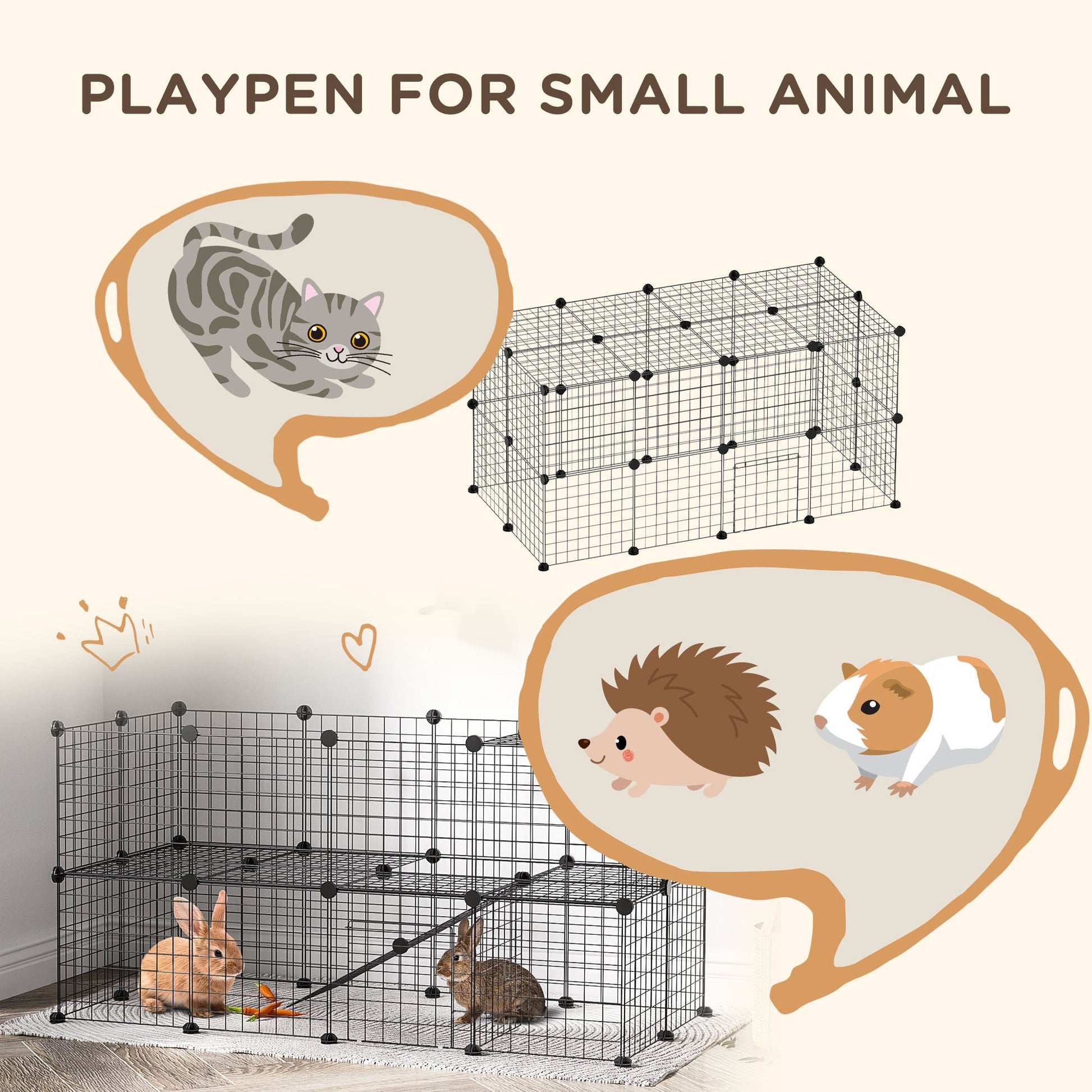 KFX-7240637 Expandable Small Animal Playpen with Door - 36 Panel Cage for Rabbits, Chinchillas & Pet Minks