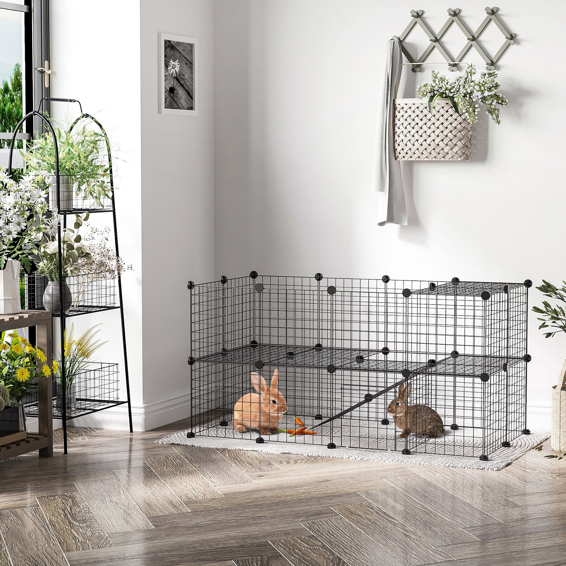 KFX-7240637 Expandable Small Animal Playpen with Door - 36 Panel Cage for Rabbits, Chinchillas & Pet Minks