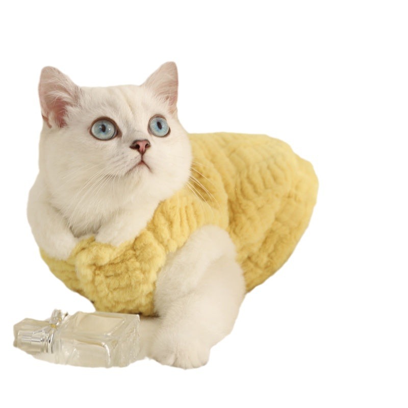 KFX-7241405 Warm Fleece-Lined Cat Clothing in Pink and Yellow Velvet, Sizes S to XL