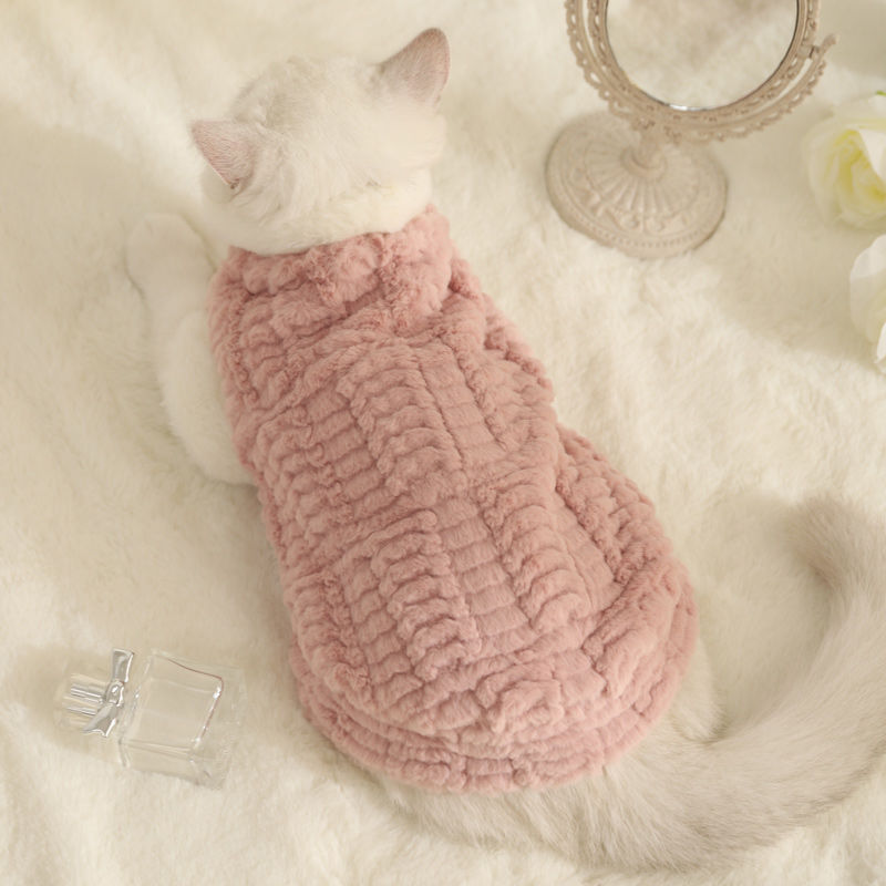 KFX-7241405 Warm Fleece-Lined Cat Clothing in Pink and Yellow Velvet, Sizes S to XL