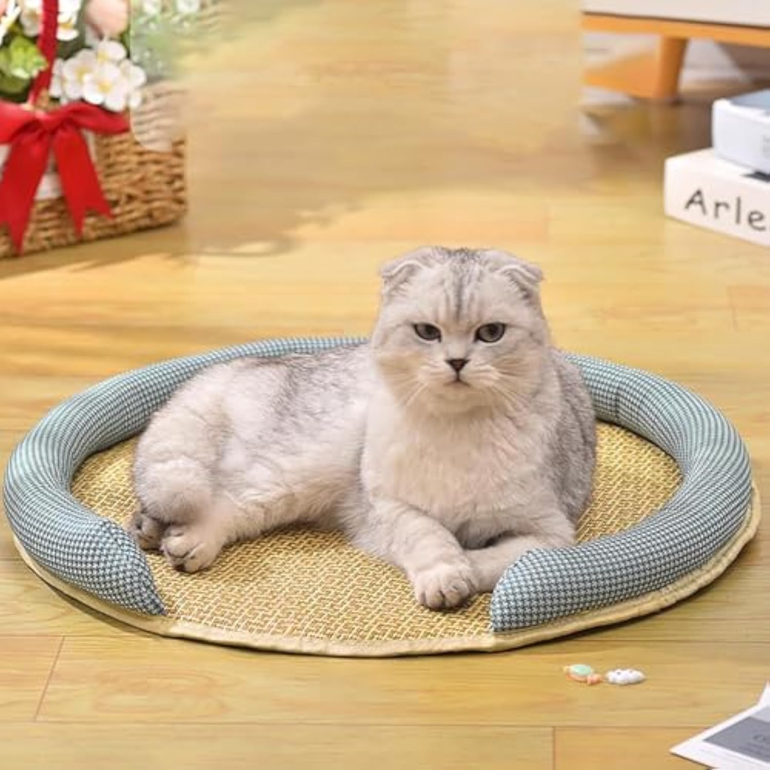 KFX-7244221 Cooling Cat Rattan Bed with Breathable Cushion and Lightweight Summer Mattress