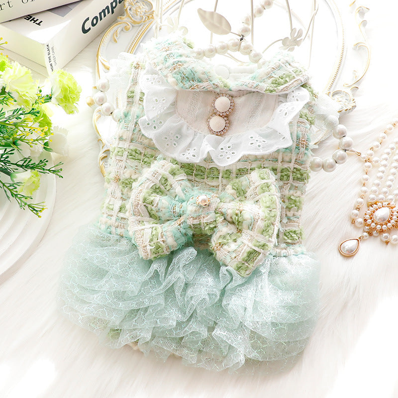 KFX-7244349 Lace Skirt Dress for Small Dogs - Soft Woolen Fabric in Multiple Colors