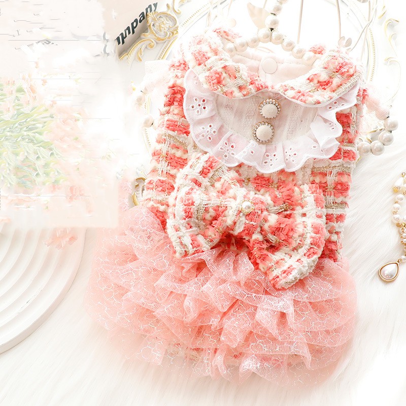 KFX-7244349 Lace Skirt Dress for Small Dogs - Soft Woolen Fabric in Multiple Colors