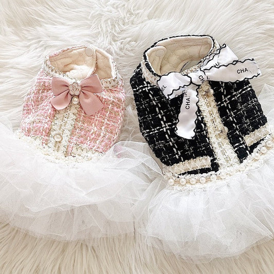 KFX-7244349 Lace Skirt Dress for Small Dogs - Soft Woolen Fabric in Multiple Colors