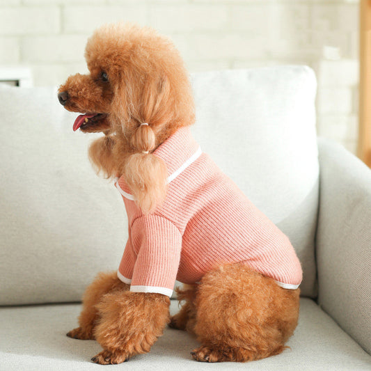 KFX-7245117 Japanese and Korean Cotton Dog Lapel Knit Sweater in Jade Powder, Khaki, and Golden