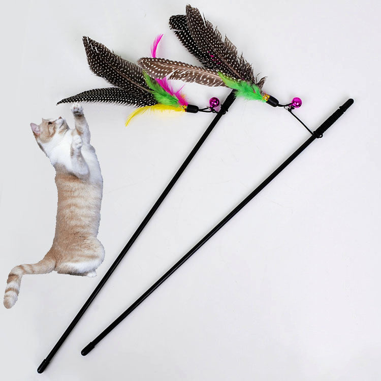 KFX-7247549 Plush Cat Teaser Feather Toy with Bell for Engaging Playtime