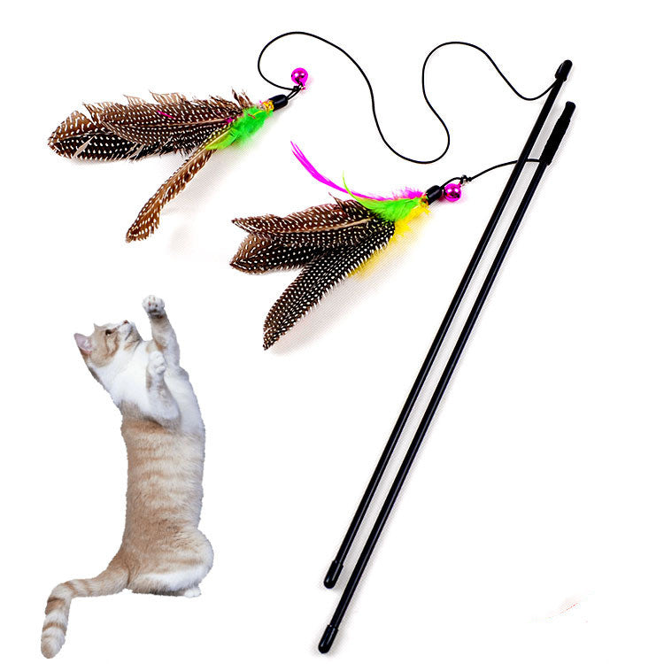 KFX-7247549 Plush Cat Teaser Feather Toy with Bell for Engaging Playtime