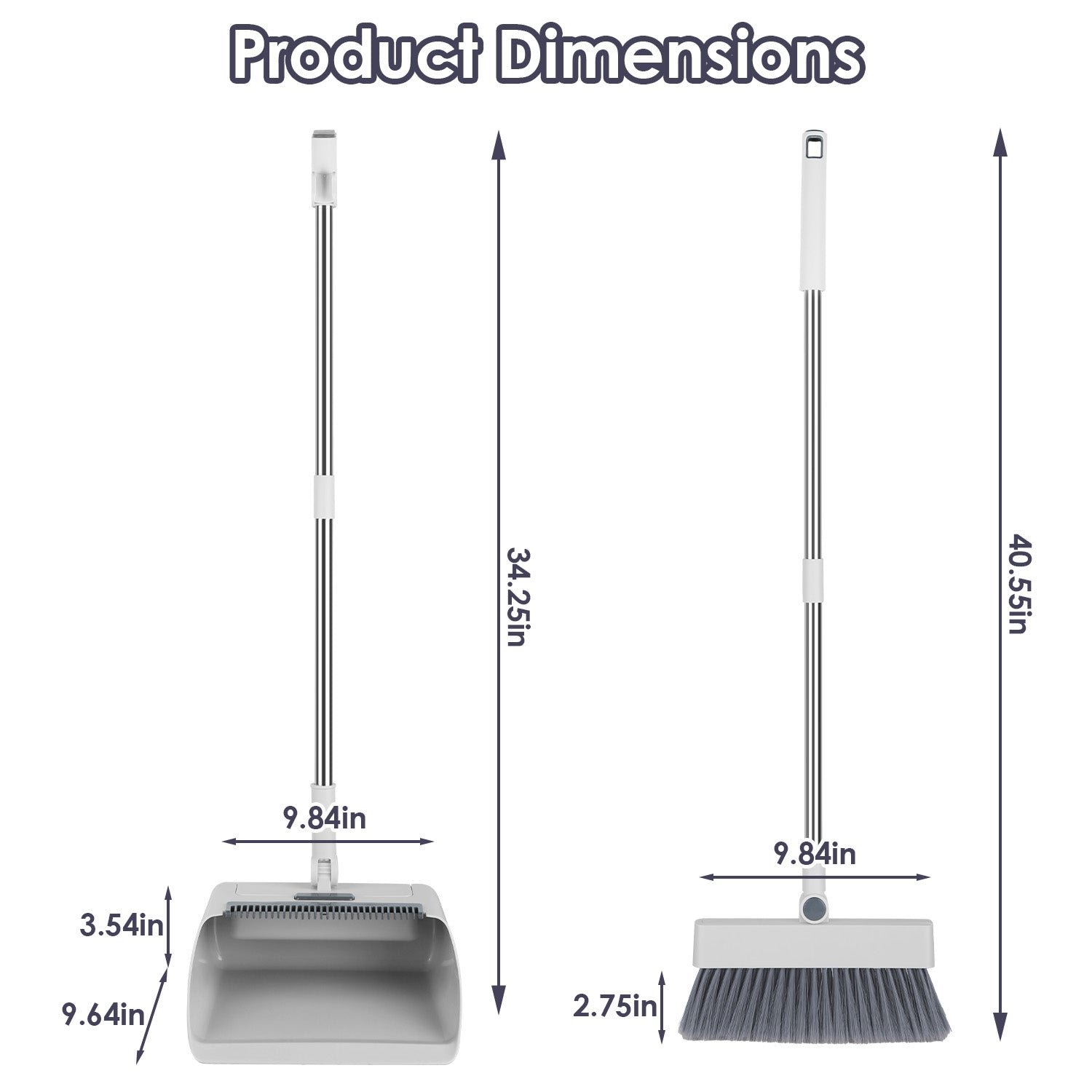 KFX-7248189 4-in-1 Broom and Dustpan Set with Adjustable Stainless Steel Handle for Indoor and Outdoor Cleaning