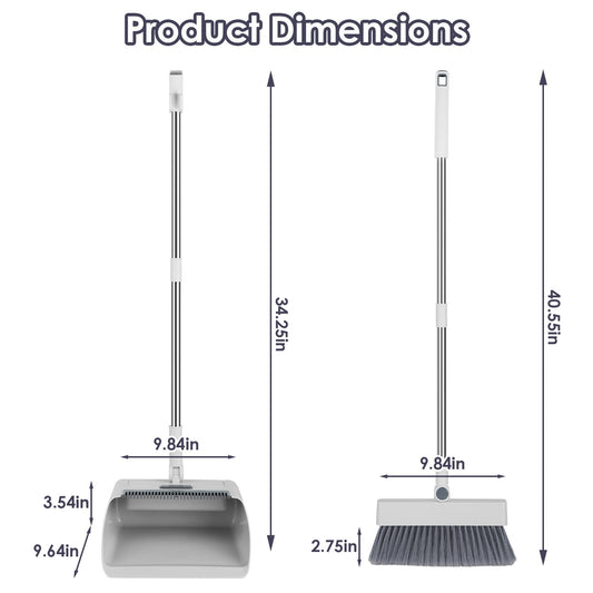 KFX-7248189 4-in-1 Broom and Dustpan Set with Adjustable Stainless Steel Handle for Indoor and Outdoor Cleaning
