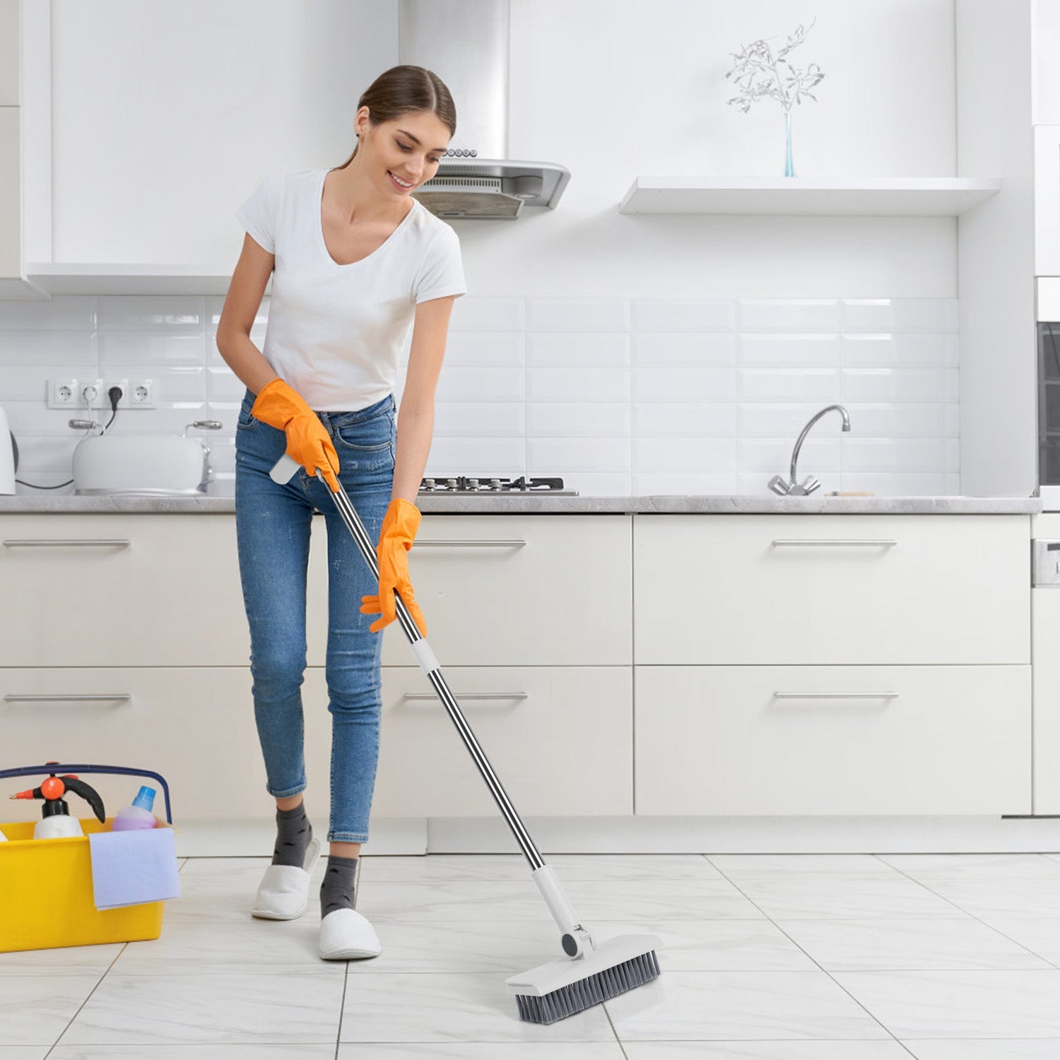 KFX-7248189 4-in-1 Broom and Dustpan Set with Adjustable Stainless Steel Handle for Indoor and Outdoor Cleaning
