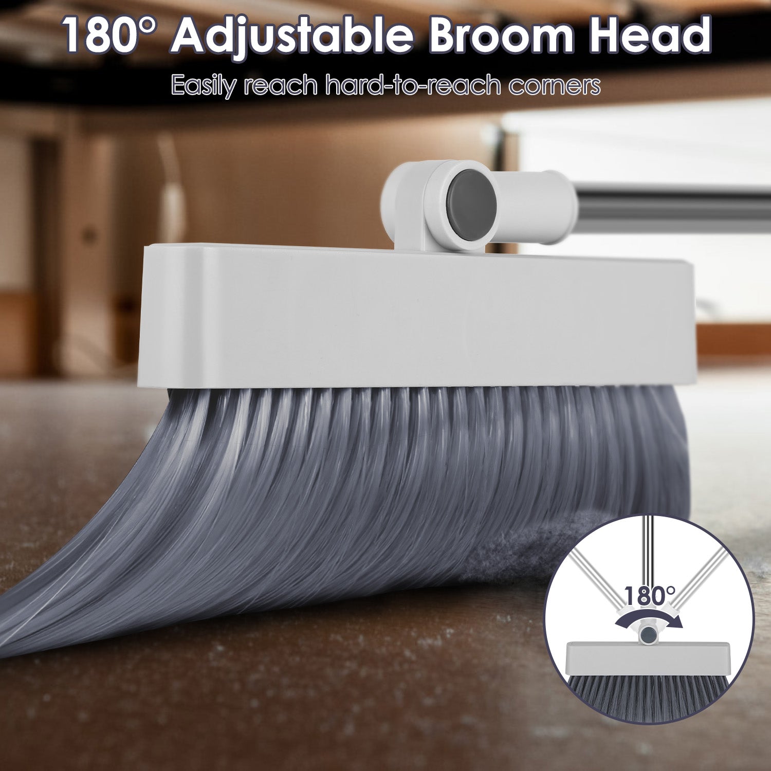 KFX-7248189 4-in-1 Broom and Dustpan Set with Adjustable Stainless Steel Handle for Indoor and Outdoor Cleaning