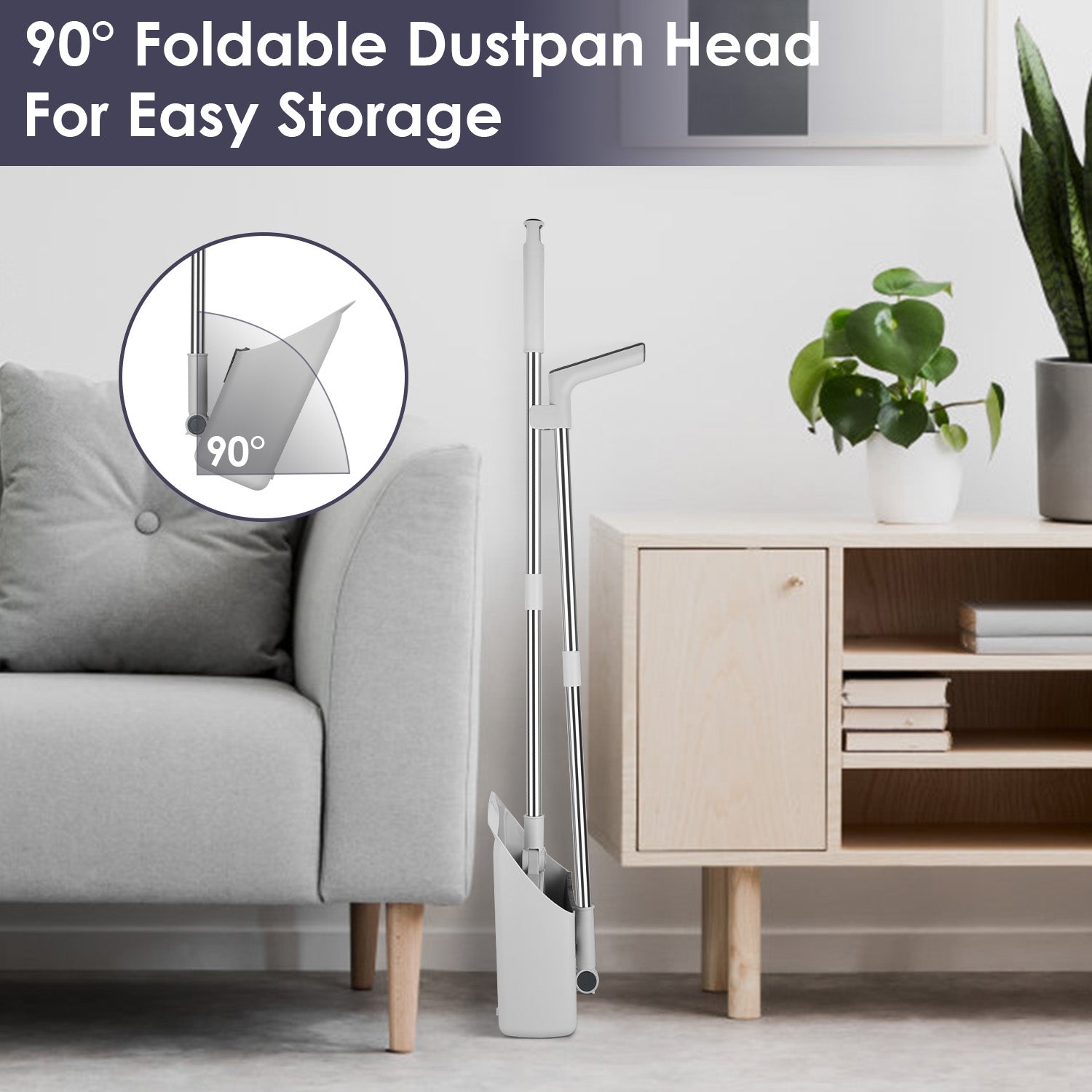 KFX-7248189 4-in-1 Broom and Dustpan Set with Adjustable Stainless Steel Handle for Indoor and Outdoor Cleaning