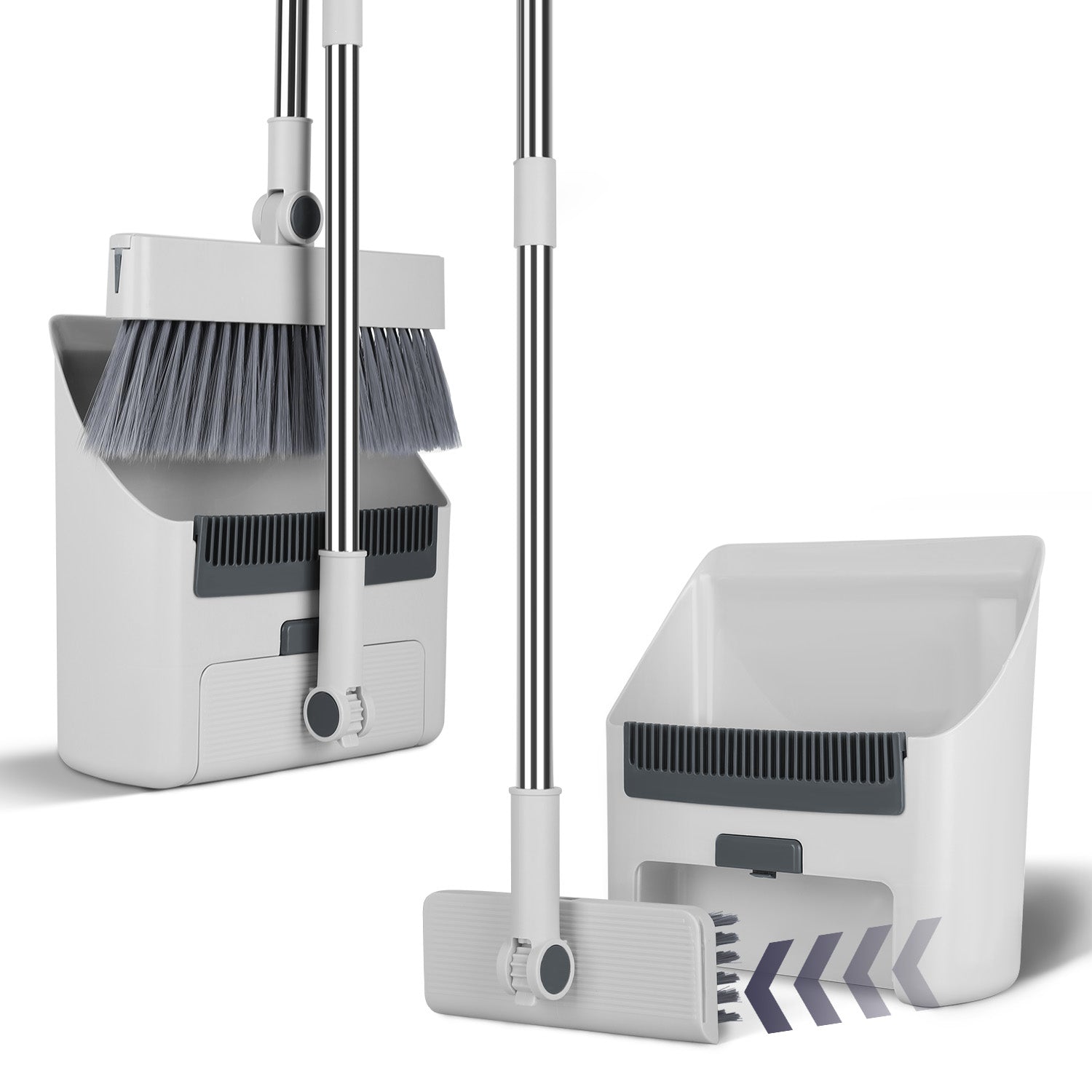 KFX-7248189 4-in-1 Broom and Dustpan Set with Adjustable Stainless Steel Handle for Indoor and Outdoor Cleaning