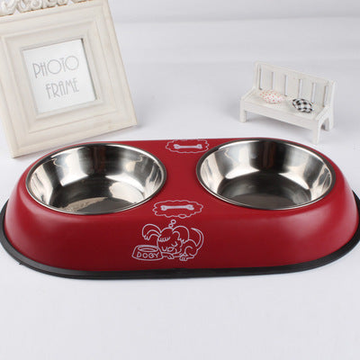 KFX-7248701 Stainless Steel Non-Slip Double Bowl for Dog Food and Water, 10-10.9cm Diameter
