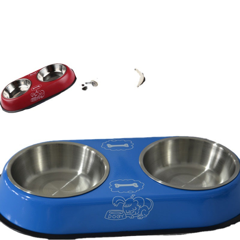KFX-7248701 Stainless Steel Non-Slip Double Bowl for Dog Food and Water, 10-10.9cm Diameter