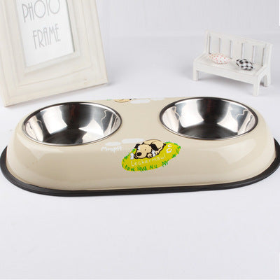 KFX-7248701 Stainless Steel Non-Slip Double Bowl for Dog Food and Water, 10-10.9cm Diameter