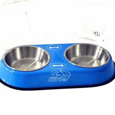 KFX-7248701 Stainless Steel Non-Slip Double Bowl for Dog Food and Water, 10-10.9cm Diameter