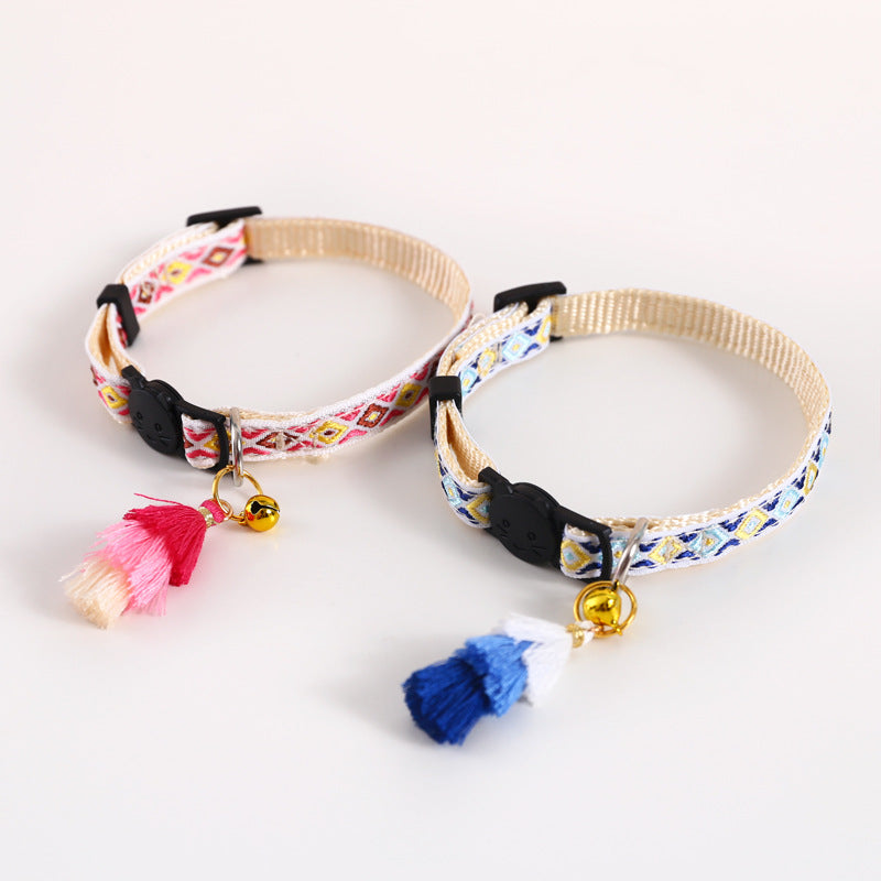 KFX-7250493 Adjustable Double Layer Nylon Necklace with Tassels and Safety Buckle - Pink and Blue Options