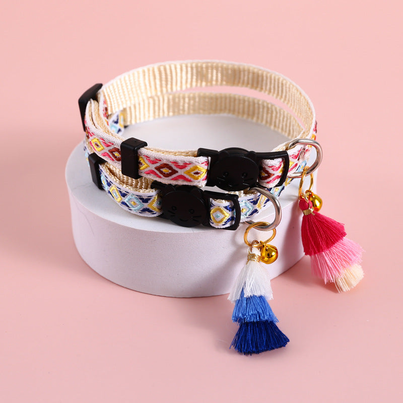 KFX-7250493 Adjustable Double Layer Nylon Necklace with Tassels and Safety Buckle - Pink and Blue Options