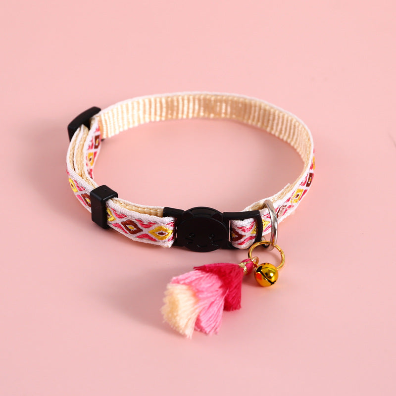 KFX-7250493 Adjustable Double Layer Nylon Necklace with Tassels and Safety Buckle - Pink and Blue Options