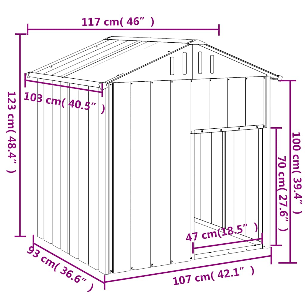 KFX-7252541 Light Gray Galvanized Steel Doghouse with Roof, 117x103x123 cm, Safe and Comfortable Shelter for Pets
