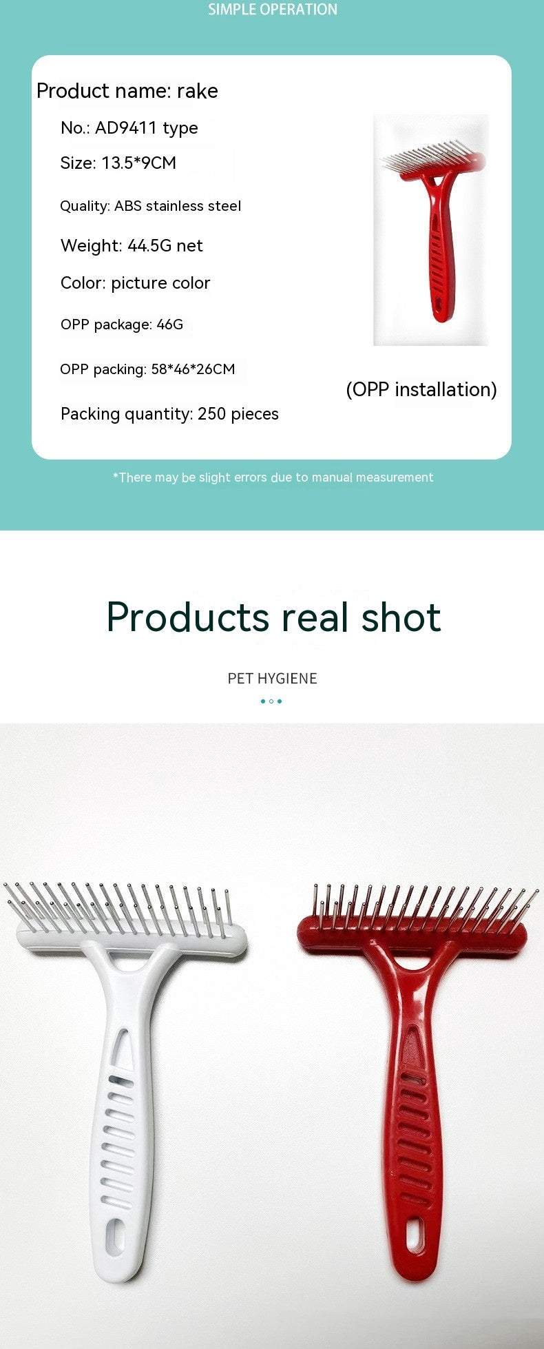KFX-7254077 Knot Untying Comb for Dogs and Cats - ABS and Stainless Steel, White and Red Options
