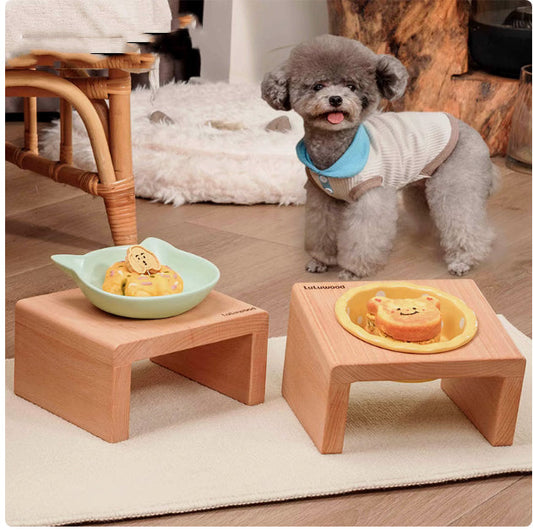 KFX-7254461 Heightened Ceramic Pet Bowl Rack with Neck Protector for Comfort