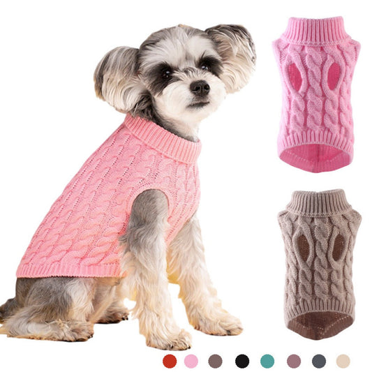 KFX-7256253 Winter Warm Puppy Sweater - Cozy Styles in White, Black, Light Blue, Burgundy, Gray, Pink, and Beige (S-XL)