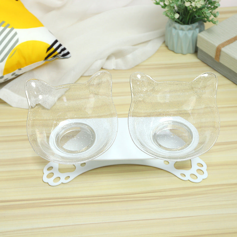 KFX-7258429 Cat and Dog Neck Guard Double Bowl with Cat Ears - Various Colors Available